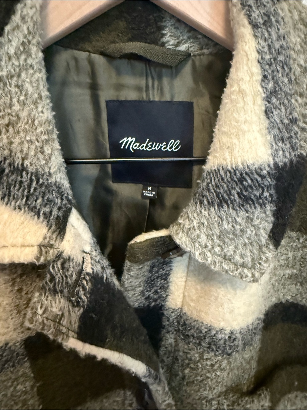 Madewell Plaid Sherpa Shacket in Olive & Cream - Picture 7 of 7